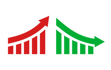 Curved Financial arrow graph with green and red charts showing growth and decline. Ideal for financial reports, stock market projects, data presentations, and business performance illustrations.