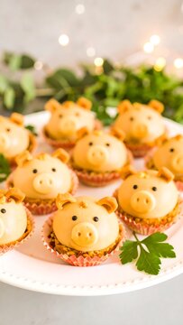 Pig-shaped pastries on a platter