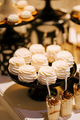 Delicious desserts displayed elegantly at a festive gathering buffet