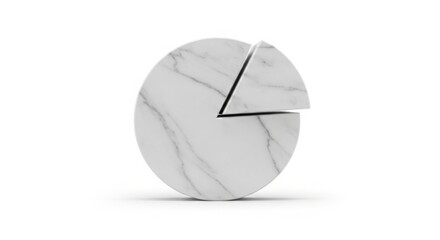 Minimal clean 3D pie chart made of marble, isolated on white