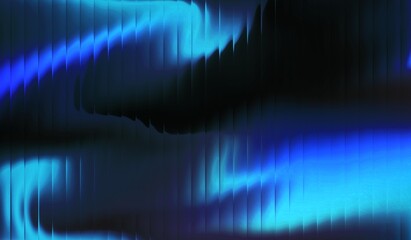 Abstract blue green glowing wave background with stripes effect in the dark. Wave striped glass refraction.