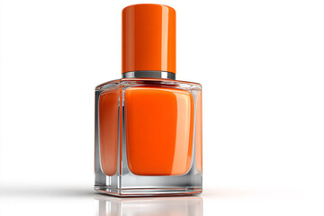 Vibrant orange nail polish bottle with modern design, perfect for beauty, fashion, and cosmetic branding, showcasing elegance and style
