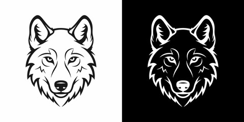 A stylized black and white wolf head flat illustration logo