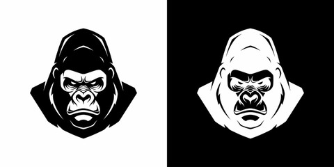 Black and white gorilla head ...