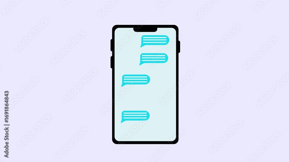 Poster animated messaging app interface smartphone screen seamless loop modern minimalist communication. sm