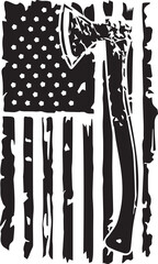 Firefighter american flag weathered axe silhouette over usa flag vector

