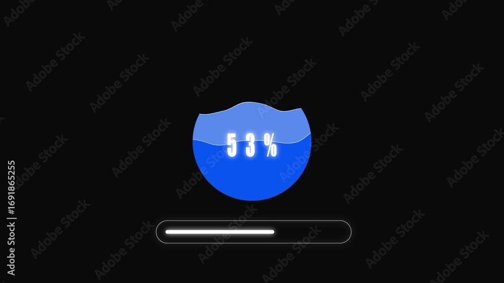 Poster animated loading bar progress percentage blue water fill circular ui element seamless loop futuristi
