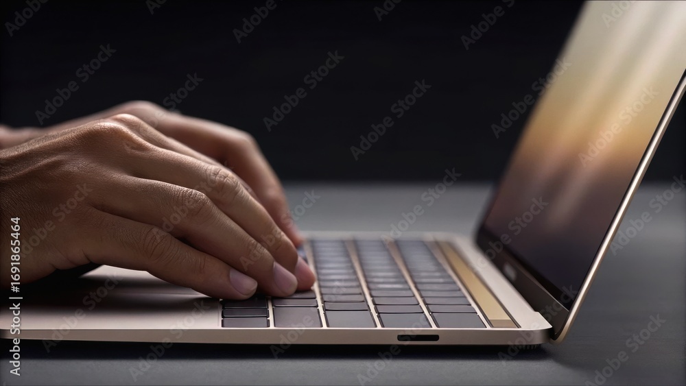 Poster laptop user library concept. close-up of hands typing on a laptop keyboard.