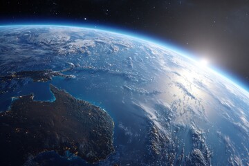 Fototapeta premium Earth from space, sunrise view