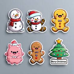 Christmas themed booth signs with snowman characters and cartoon illustrations sticker designs for holiday markets