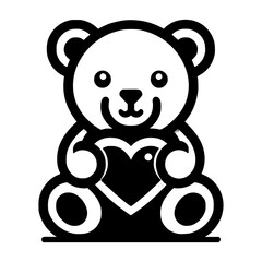teddy bear holding a heart black vector icon with transparent background 