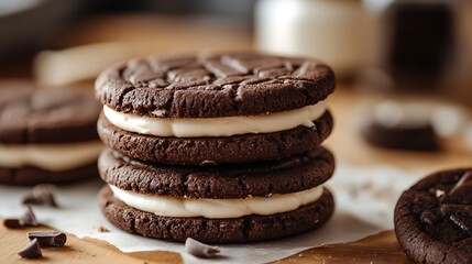 Chocolate sandwich cookies with cream filling