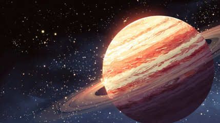 Cartoon Planet in Space with Stars Background Illustration