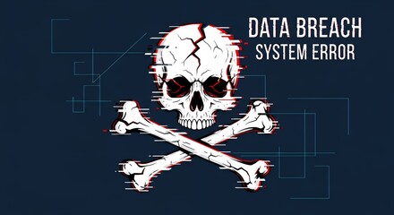 Digital Skull and Crossbones with Data Breach System Error Message in Dark Tech Style