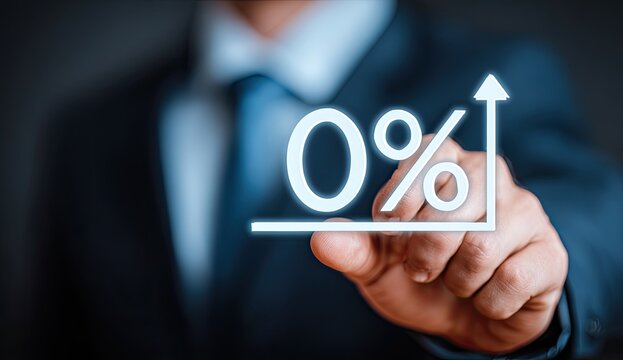 Businessman's finger touching a 0% growth graphic - Powered by Adobe
