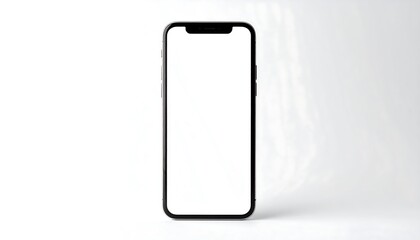 Sleek Black Smartphone with Blank White Screen on Minimalist Background