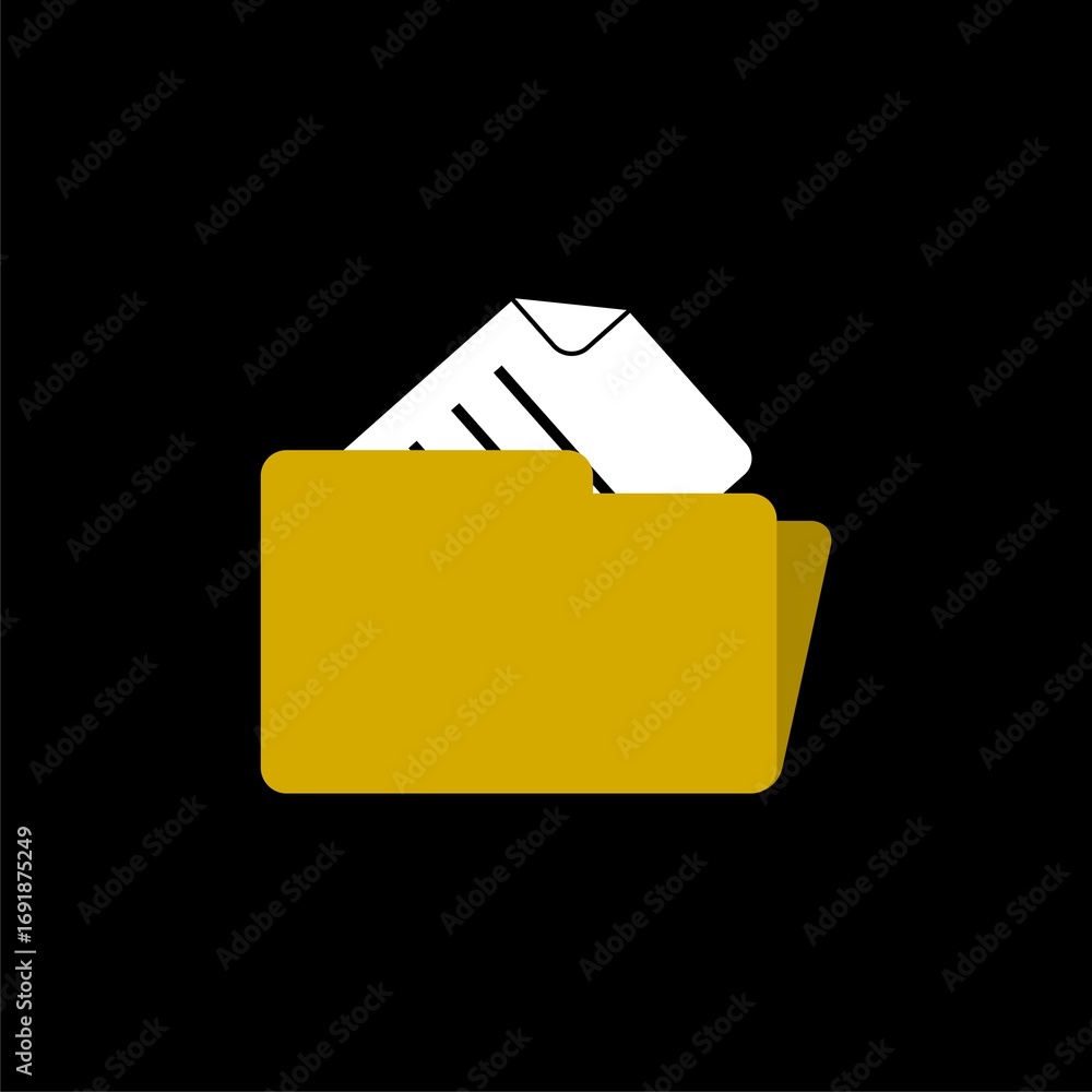 Poster document in folder icon isolated on black background