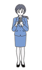 スマートフォンを操作するスーツのOLさん（シンプル・全身）