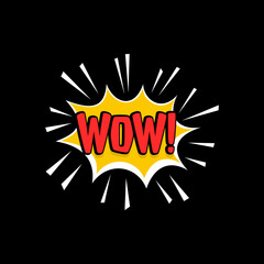 Wow comic text speech bubble icon isolated on black background