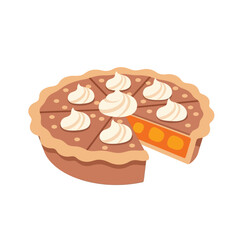 Whole pumpkin pie with a slice removed and topped with whipped cream, a classic homemade dessert for a Thanksgiving feast.