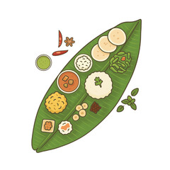 Sadhya Served on Banana Leaf Illustration