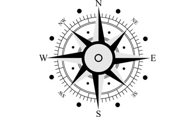 Simple black and white compass rose graphic design.