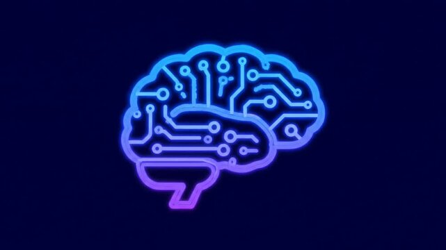 Futuristic AI brain glowing with neural network connections &ndash; flat vector animation
