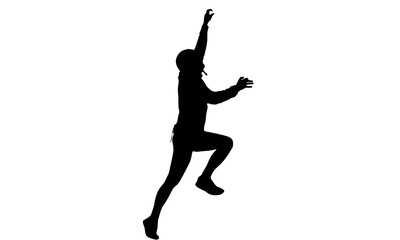 Silhouette of a person climbing or jumping.