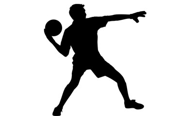 Silhouette of a person throwing a ball, captured in mid-action, isolated on white.