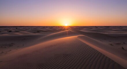 Fototapeta premium Desert sunrise over rippled sand dunes