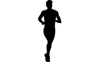 Silhouette of a runner in motion against a white background.