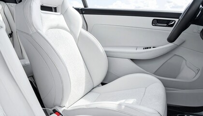 Modern car  white perforated leather interior. 
