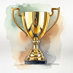 Golden Trophy Watercolor Painting on an Abstract Background, Symbolizing Achievement, Victory, and Artistic Success
