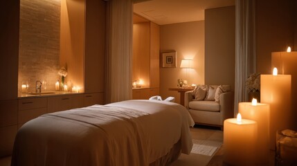 Serene Spa Room Lit by Warm Candlelight