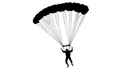 Silhouette of a skydiver with parachute open.