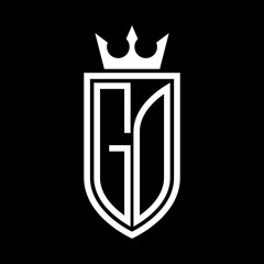 GO Vector logo of initials shield with crown and minimalist, elegant style