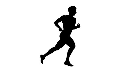 Silhouette of a male runner in motion, captured against a plain white background, showcasing athletic form and movement.