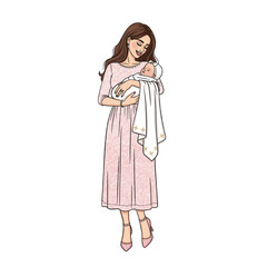 Illustration of Mother Holding Newborn Baby