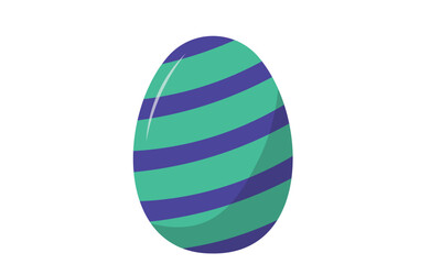 Illustration of an Easter egg with green and purple stripes on a white background.