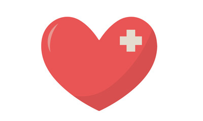 A red heart with a white cross symbol on its upper right side, representing health and medical care.