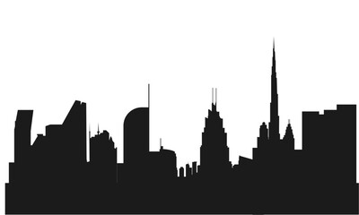 Fototapeta premium Black and white skyline silhouette of Dubai's skyscrapers.