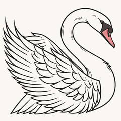 Black swan vector illustration featuring a stylized flying bird silhouette with spread wings and a feathered design