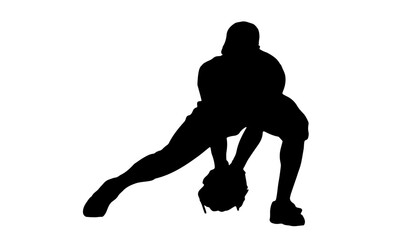 Silhouette of a baseball player in a defensive stance, ready to field a ball.