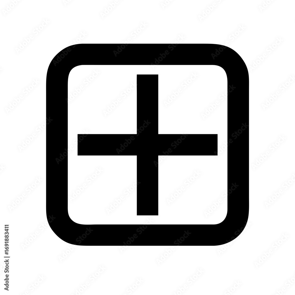 Poster add new plus sign icon in square button for medical and mathematical symbols graphic design vector i