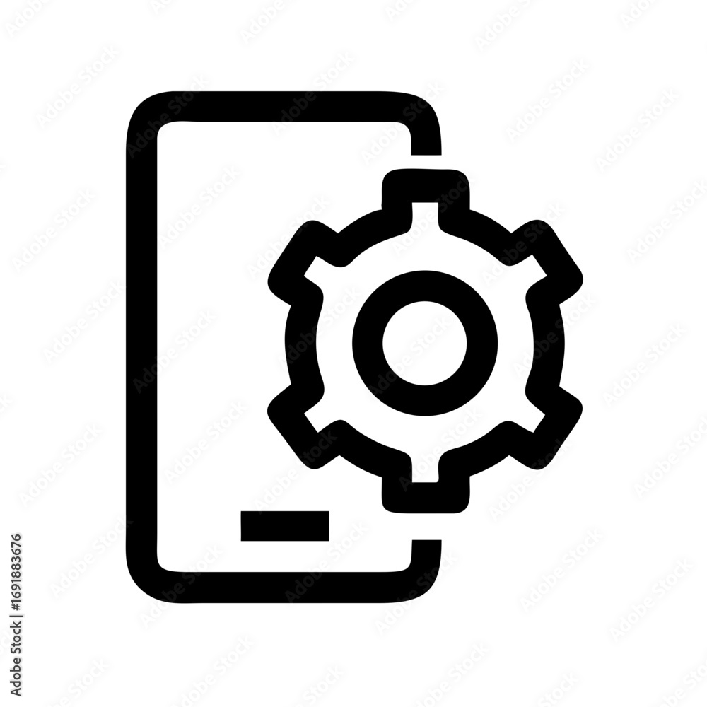 Poster mobile app development settings icon for smartphone configuration and maintenance process vector gra
