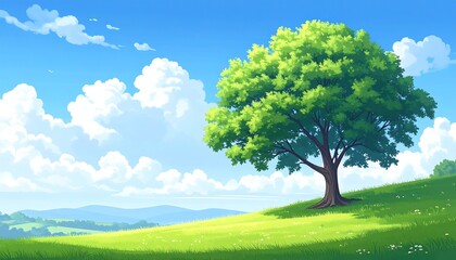 Fototapeta premium Sunny landscape with a tree