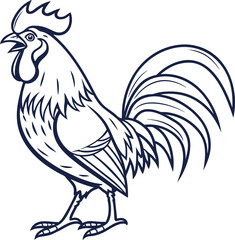 Vector illustration of a farm rooster, a proud cockerel standing isolated on a white background