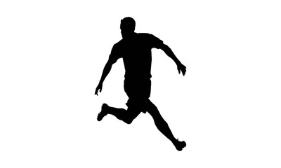 Dynamic silhouette of a male athlete running or jumping, isolated on a clean white background, showcasing motion and athleticism.