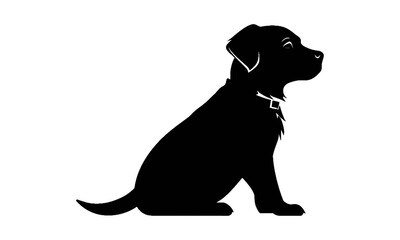Silhouette of a black Labrador puppy sitting, showcasing its profile against a white background.