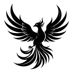 Obraz premium A vector illustration of a black tribal bird with wings spread, a silhouette of a flying phoenix or eagle